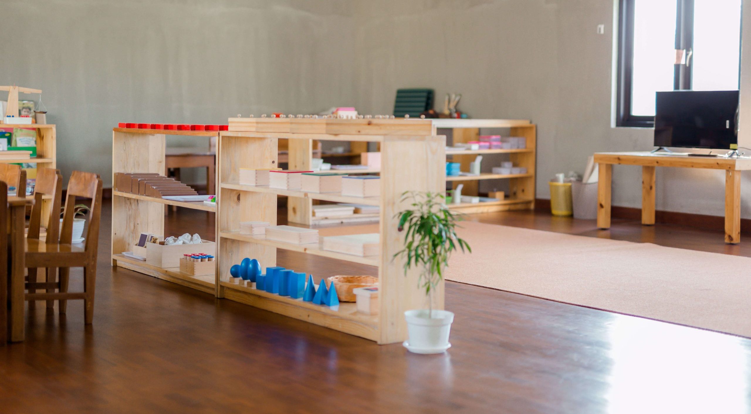 A Montessori classroom that is carefully curated to support children’s independence.